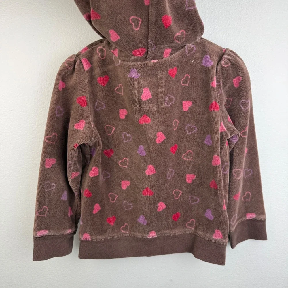 OshKosh 3T‎ Brown Velour Heart Hoodie Zip Up Y2K Toddler Jacket Girls